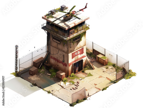 Tower with Helicopter on top, Game Graphic Asset, Transparent Background