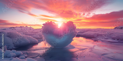  A heart shaped cloud with the sun in the background, A magical heart made of clouds in the sunset sky with pink heart shaped clouds perfect for Valentines Day
 photo