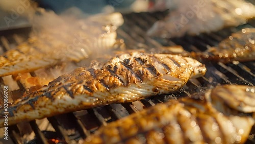 Freshly caught fish are filleted and expertly grilled over the fire creating a mouthwateringly simple yet flavorful dish. photo