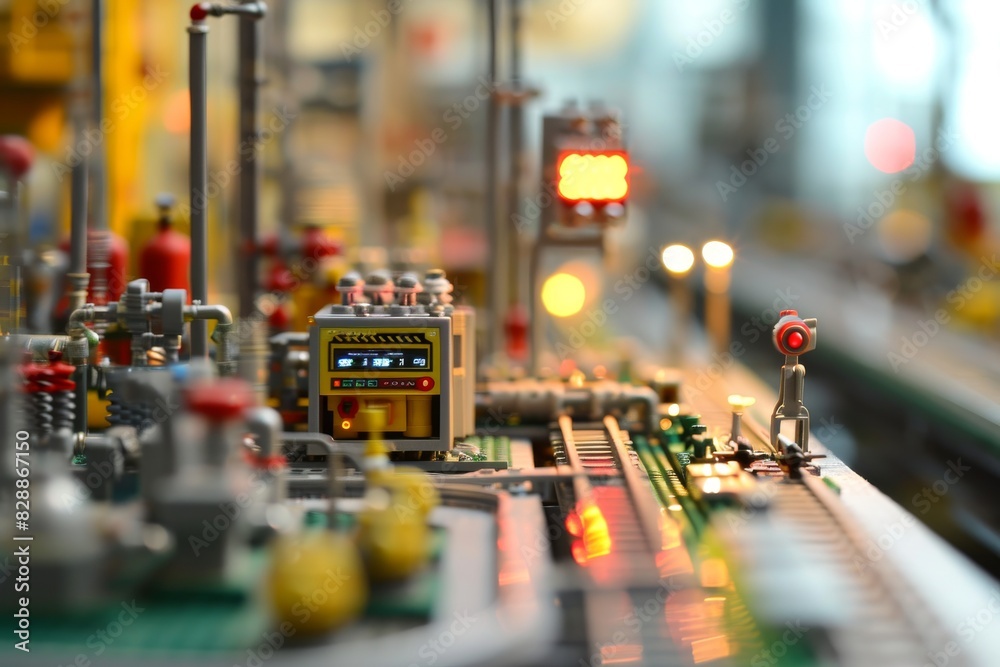 Intelligent factory internal display model, A lit-up model of an oil refinery showcasing intricate details and glowing lights, AI generated Intelligent factory internal display model, A lit-up model of an oil refinery showcasing intricate details and glowing lights, AI generated