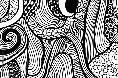 Intricate Black and White Abstract Doodle Art with Swirling Patterns photo