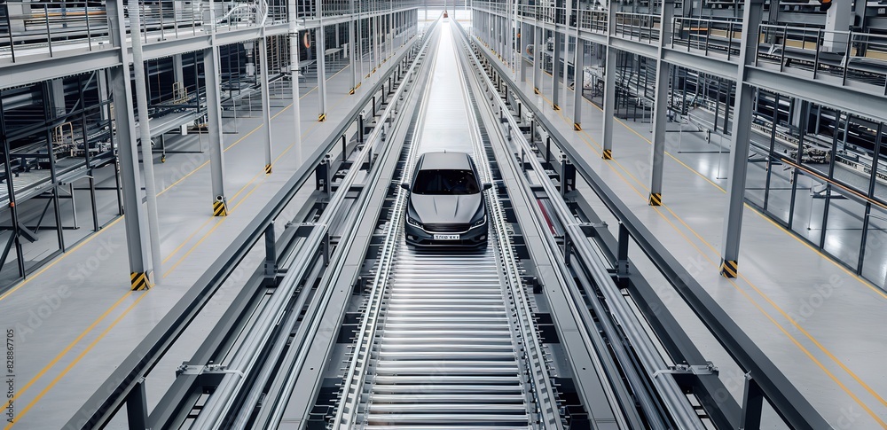 Obraz premium A car is driving inside a factory