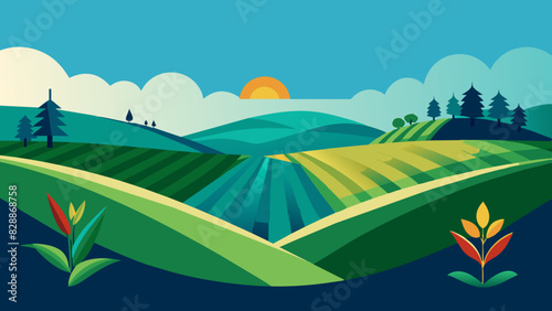 Idyllic Sunrise Over a Peaceful Countryside Landscape