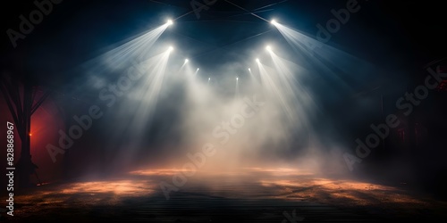 Setting the Stage: A Dramatic Opera Performance with Spotlights, Fog, and Bright Colors. Concept Opera Performance, Dramatic Lighting, Fog Effects, Bold Colors, Theatrical Stagecraft, photo
