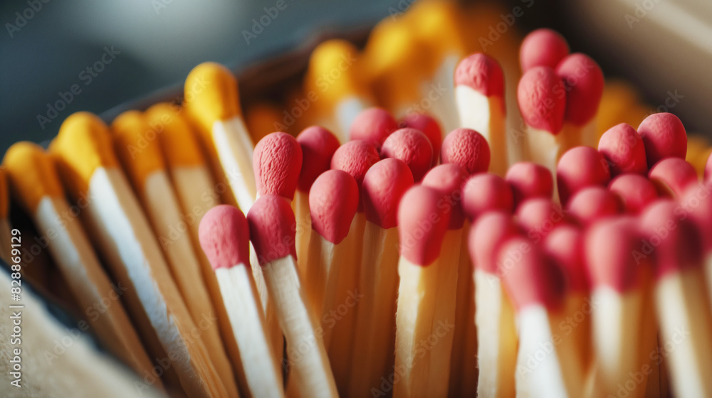 Macro photography of regular matches with red and yellow sulfur head in a cardboard box. Macro photography of regular matches with red and yellow sulfur head in a cardboard box.