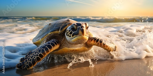 Explore urgent global threats to marine turtles and ocean conservation efforts. Concept Marine Pollution, Climate Change, Habitat Degradation, Overfishing, Conservation Efforts photo