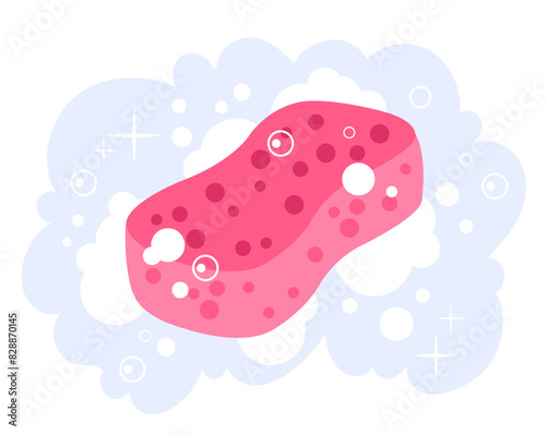 Bath sponge with soap bubble isolated concept. Vector flat graphic design illustration