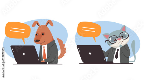 Business office manager animal working desk employee concept. Vector flat graphic design illustration