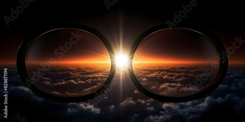 High-resolution image of solar eclipse glasses for safe observation. Concept Solar Eclipse Glasses, Solar Eclipse Safety, High-Resolution Image, Observing Sun Eclipse, Protective Eyewear photo