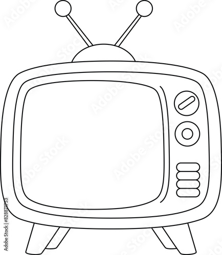 Illustration of a cute television isolated on white background coloring page. Black and white outline vector cartoon character colouring book