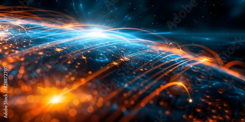Accelerating Earth's Passage Through the Hyperconnected Digital Sphere: Speeding Data Transfers and Intense Exchanges. Concept Digital Transformation, High-Speed Connectivity