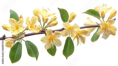 Delicate Honeysuckle Branch on White Background Generative AI