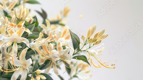 Delicate Honeysuckle Flowers on White Background Generative AI
