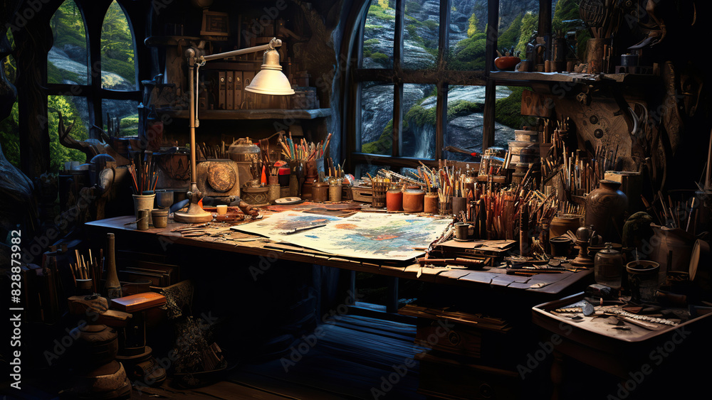 Artist's Studio with a Landscape Painting in Progress