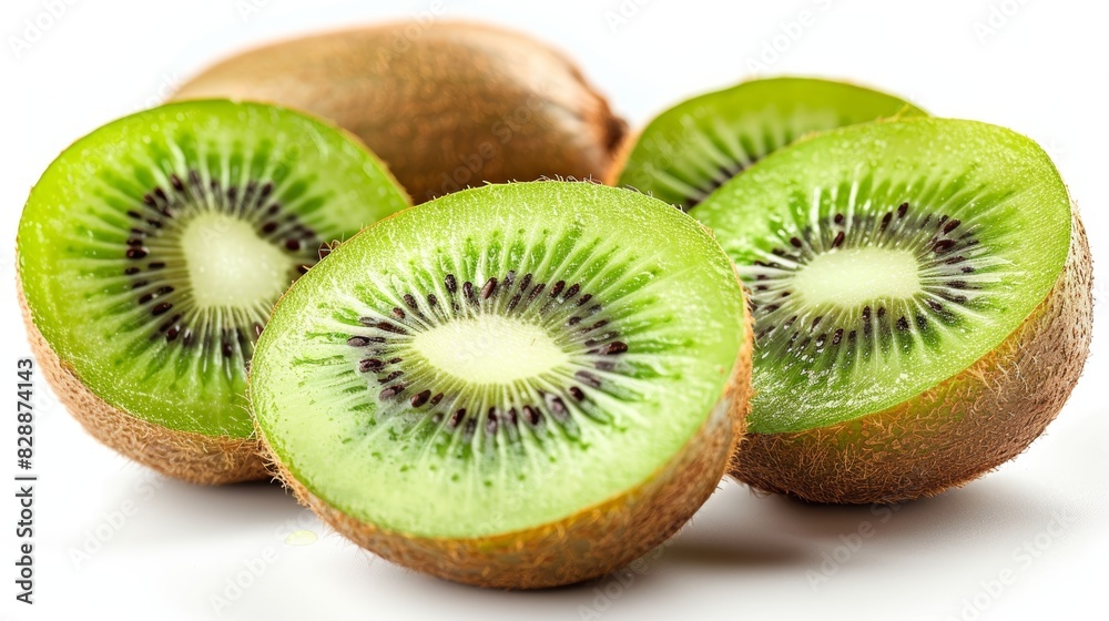 Vibrant Kiwi Slices on White Background Generative AI Vibrant Kiwi Slices on White Background Generative AI