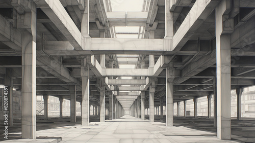 Industrial Architecture  Detailed Drawing of Concrete Beams and Pillars