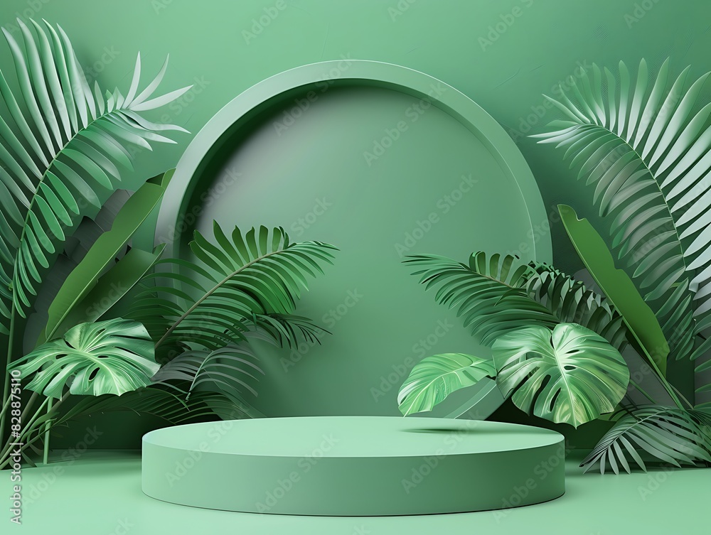 Fototapeta premium 3D Green Platform for Cosmetic Display