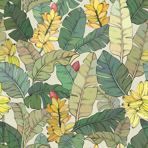 Tropical banana palm leaves pattern