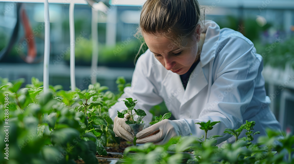 Research staff care for plants in the greenhouse. Research staff care for plants in the greenhouse.