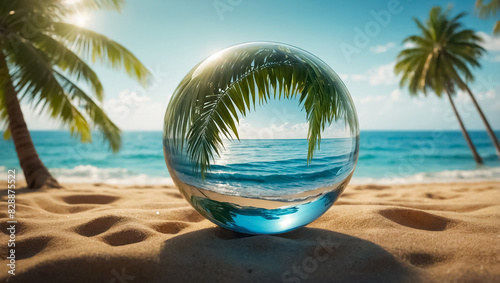 beautiful glass ball  palm trees  sea water