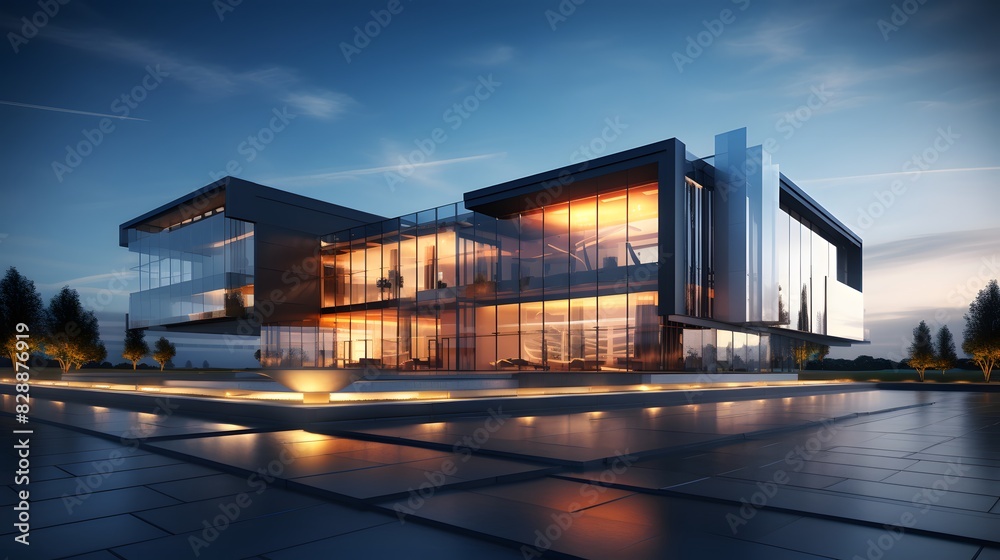 Modern office building or business center. Futuristic style architecture. Generative AI. Modern office building or business center. Futuristic style architecture. Generative AI.