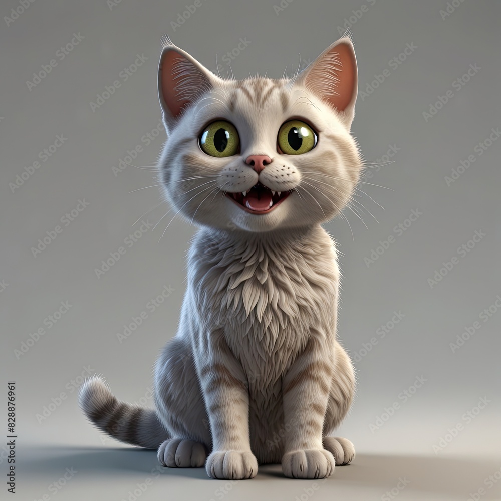 Fototapeta premium Cute furry cat with bright eyes sits on the floor in a portrait pose