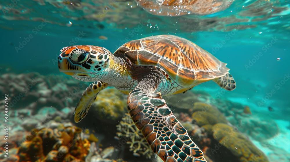 photo of turtle in the ocean photo of turtle in the ocean