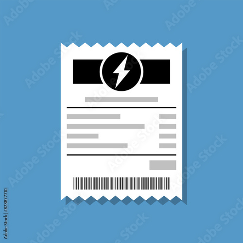 electricity receipt flat design vector illustration, increasing cost of living concept, utility bill paper invoice pictogram
