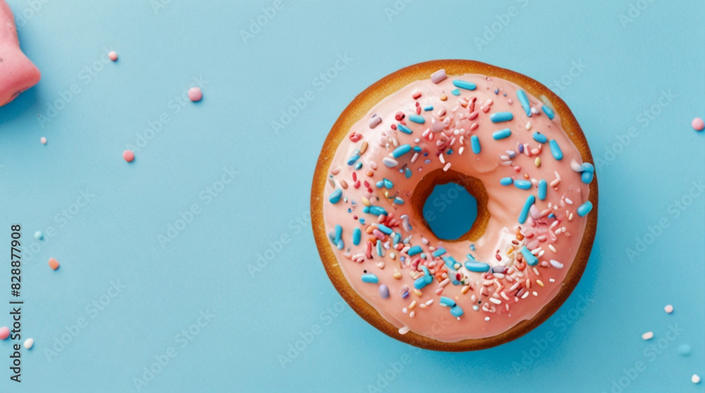 Donut with sprinkles on blue background Donut with sprinkles on blue background