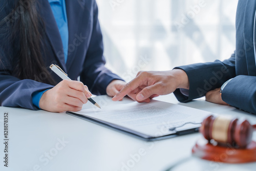 Consultation and conference of lawyers and professional businessman working and discussion having at law firm in office. Concepts of law, Judge photo