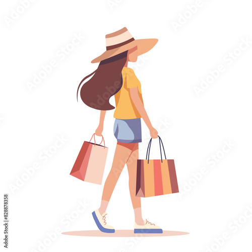 woman holding shopping bags. shopping online concept. vector illustration
