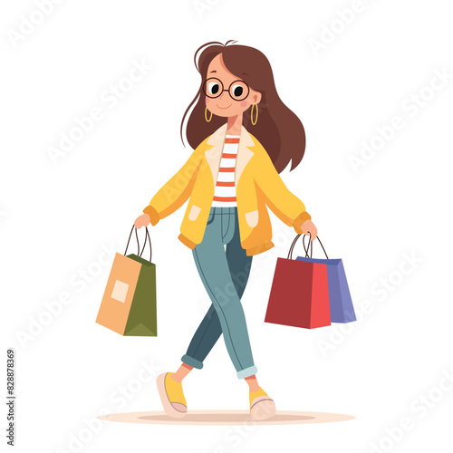 woman holding shopping bags. shopping online concept. vector illustration