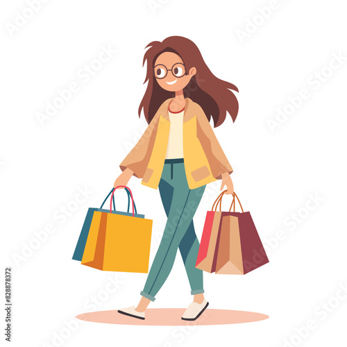 woman holding shopping bags. shopping online concept. vector illustration