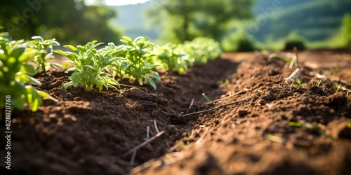 Using Organic Mulching and Ground Cover Crops for Soil Conservation in Permaculture. Concept Soil Conservation, Organic Mulching, Ground Cover Crops, Permaculture, Sustainable Agriculture photo