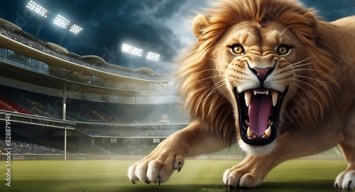 Sports stadium background with lion roar portrait photo