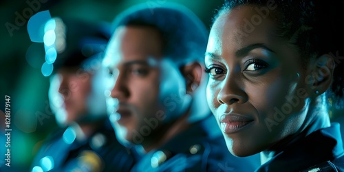 Discussion between African American policewoman and male lieutenant about manslaughter case investigation. Concept Police Investigation, Manslaughter Case, African American Policewoman photo