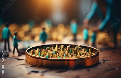 Miniature City on Circular Gold Platform
