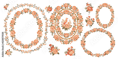 Set of frames of roses , bird and small bouquets