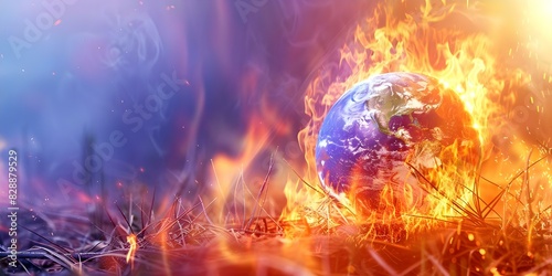 Visual representation of Earth engulfed in flames, illustrating the threats of global warming. Concept Global Warming, Earth on Fire, Climate Crisis, Environmental Destruction