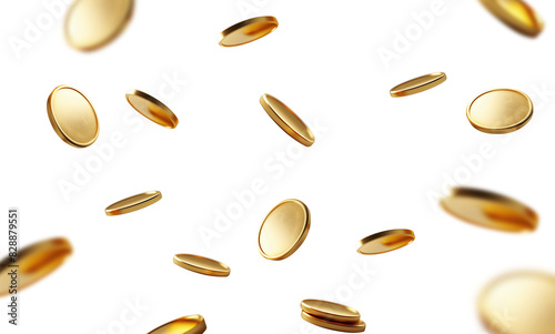 Falling coins, falling money, flying gold coins, golden rain isolated on free png background.  Money success concept. Poster.