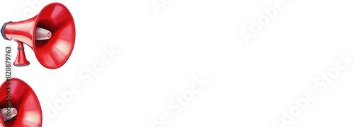 Red megaphone on a white background, ideal for promoting events and announcements. Concept: communication and promotion. Useful for marketing campaigns, social media, and public relations.