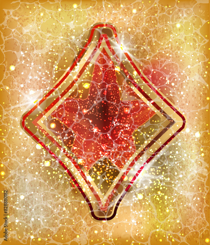 Underwater poker diamonds card with starfish, vector illustration