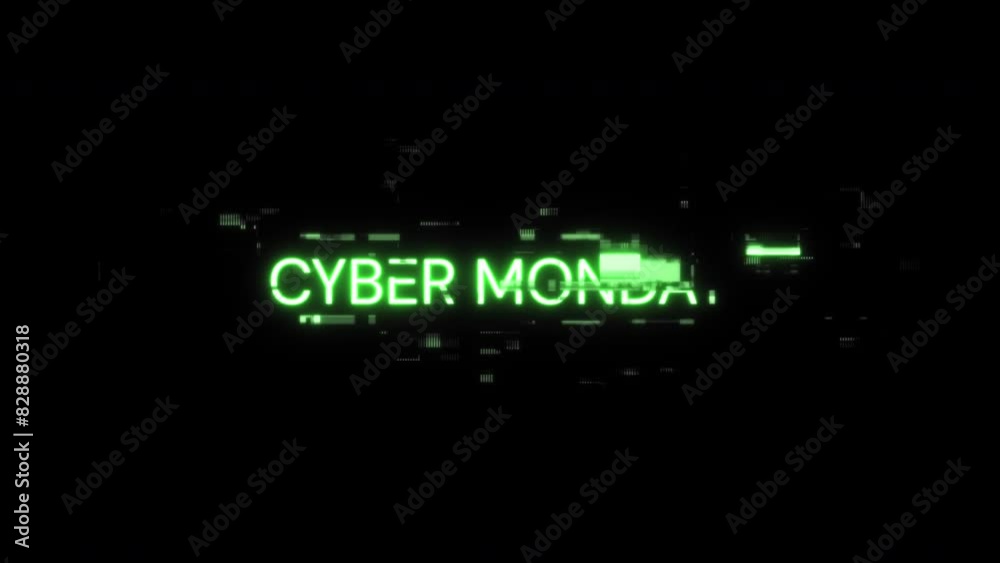 Cyber monday text with screen effects of technological failures. Spectacular screen glitch with various kinds of interference. Looped Cyber monday text with screen effects of technological failures. Spectacular screen glitch with various kinds of interference. Looped