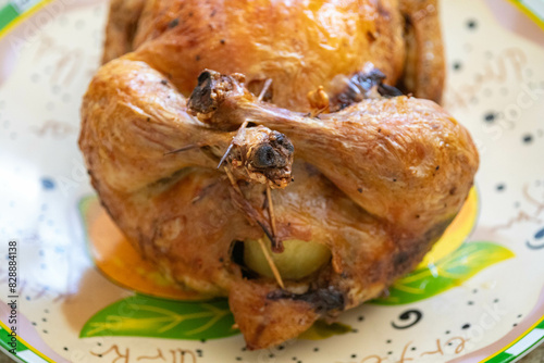 Classic roast chicken isolated and in selective focus