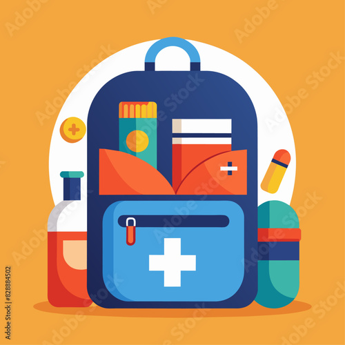 backpack with medicines without background