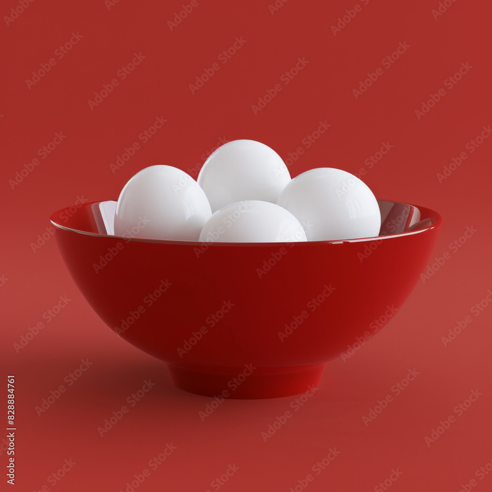 3d model of bowl with four white mochi eggs, in the style of red, monochromatic white figures, ferrania p30, chinapunk, animated gifs, art of burma, oshare kei 3d model of bowl with four white mochi eggs, in the style of red, monochromatic white figures, ferrania p30, chinapunk, animated gifs, art of burma, oshare kei