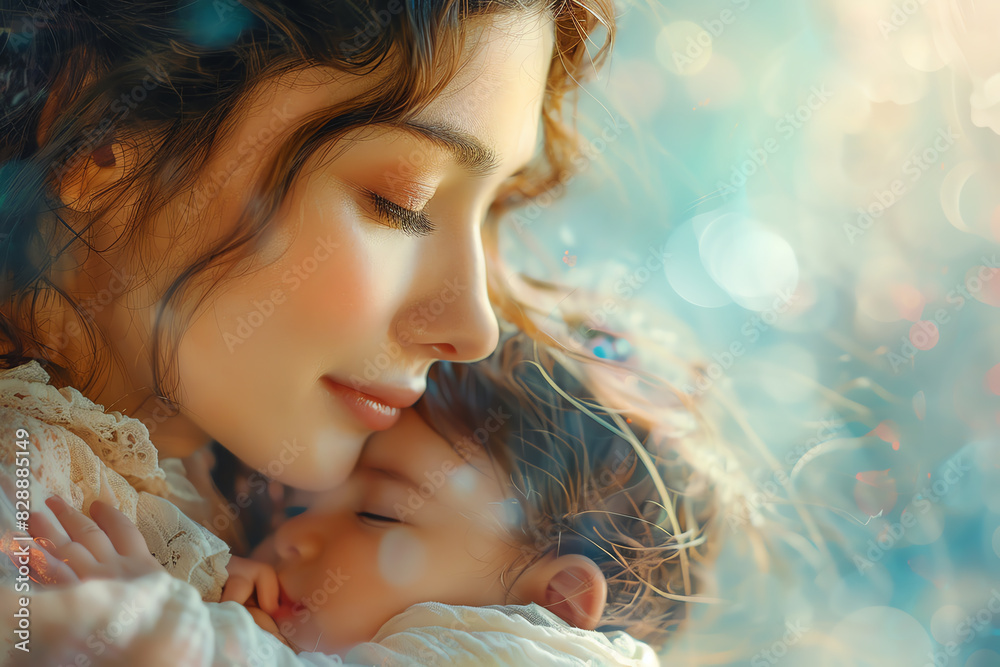 Fototapeta premium Generate a beautiful, detailed, and realistic portrait of a mother and her child
