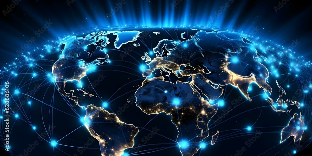 Digital Global Network Connectivity: Data Transfer and International Telecommunication. Concept Technology, Networking, Data Transfer, International Communication, Connectivity