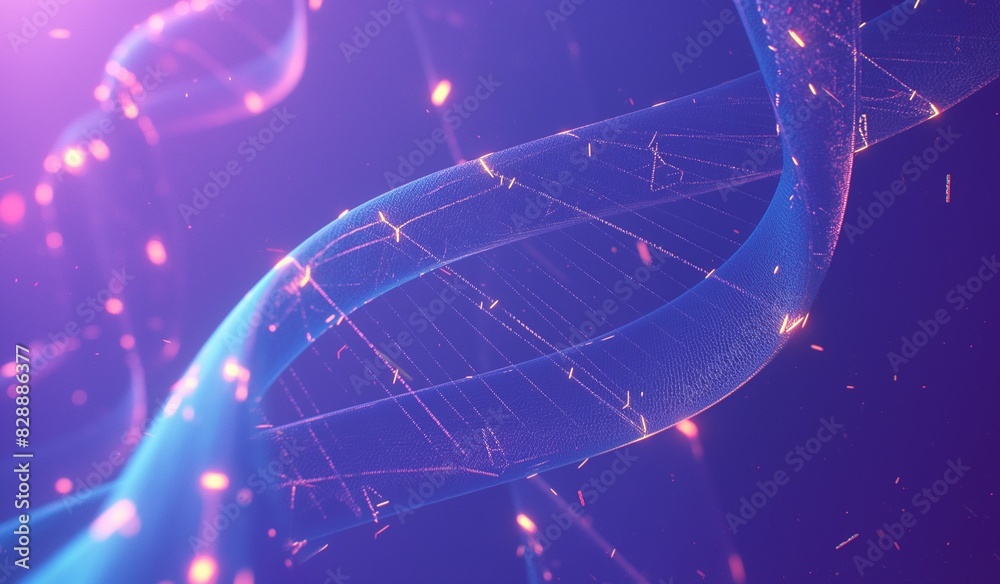 3D render of a double helix DNA structure with glowing purple and blue ...