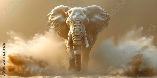 Elefantes huyen de tormenta de arena provocada por inteligencia artificial. Concept Artificial Intelligence, Sandstorm Escape, Elephant Behavior, Climate Change, Wildlife Adaptation photo